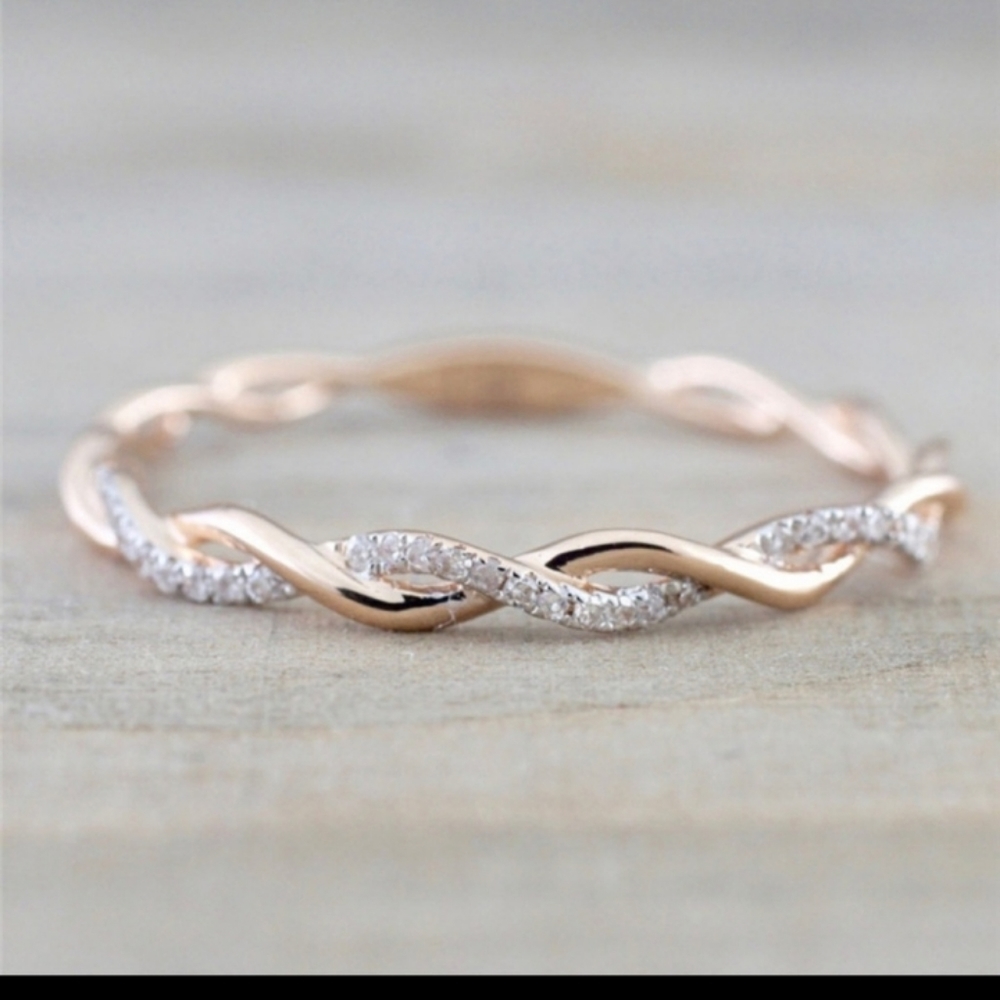 Dainty Gold & Rhinestone Twist Ring - Picture 1 of 3